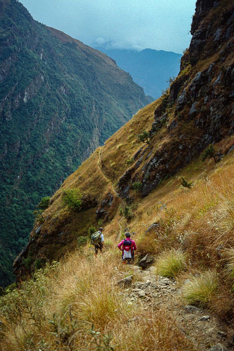 The steep descent from the Ghunsa Valley at Amjilassa
