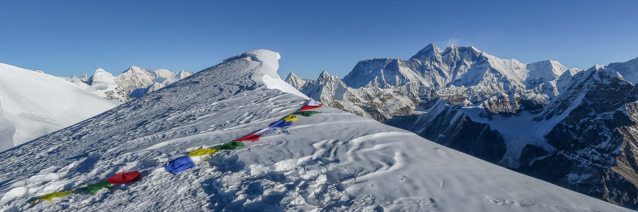 Cho Oyu and Everest from the central summit of Mera Peak