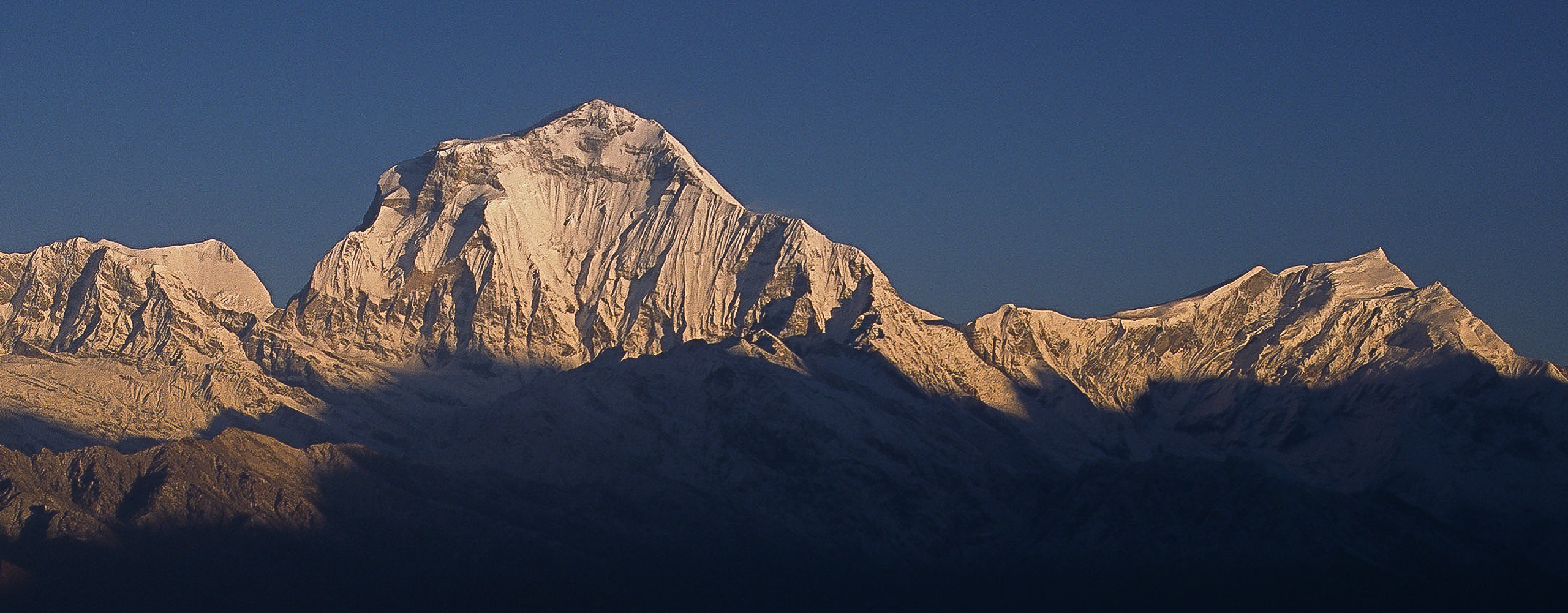 Sunrise on Dhaulagiri 1 seen across the Kali Gandaki Valley